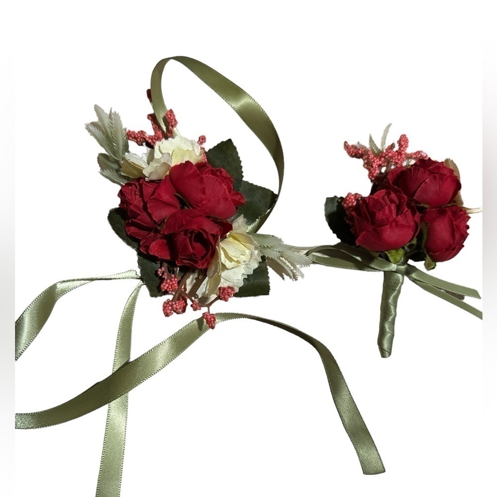 Nosegay & boutonnière set matching small red roses dance wedding NEW